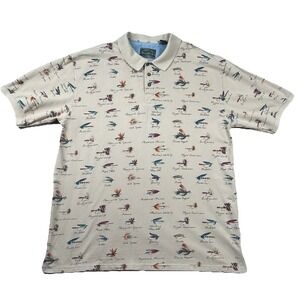 Vintage North River Shirt Mens XLT Tall Polo Fly Fishing Lures All Over Print